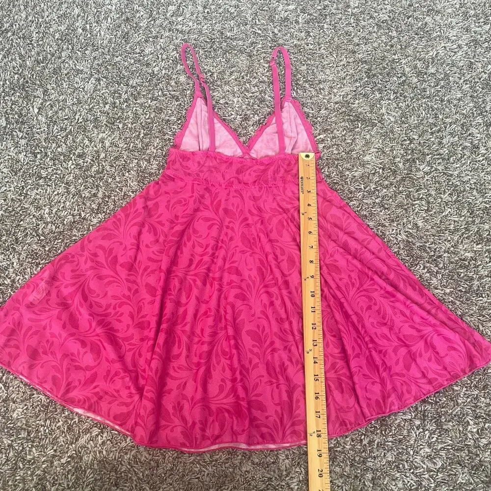 Cami Tank Top Size Medium Hot Pink Sheer Mesh Babydoll Lingerie Romantic